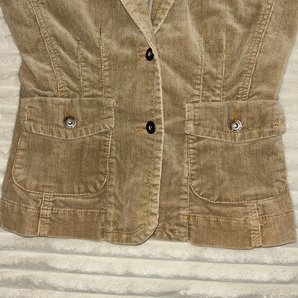 Y2K Paris Blues Women L Beige Cotton Herringbone Corduroy LS Blazer Jacket - Picture 6 of 9